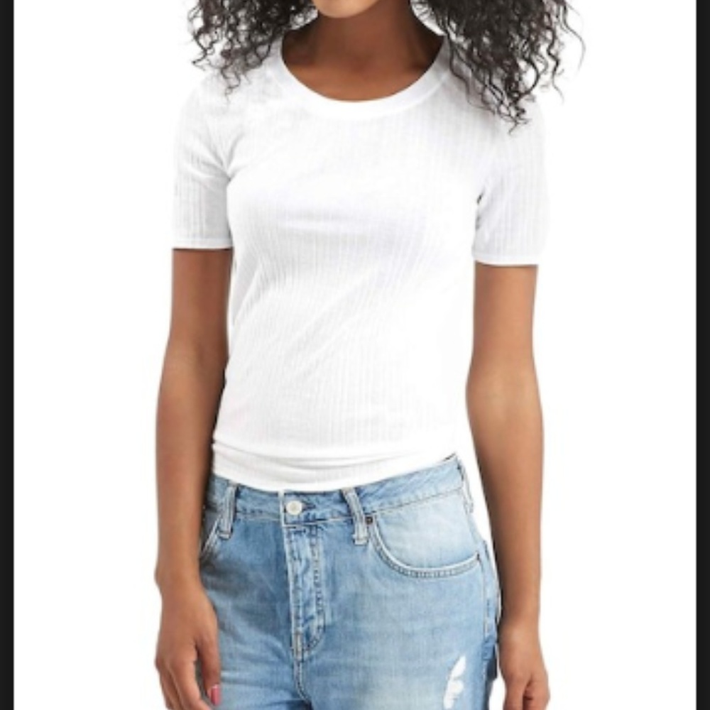 Topshop White Ribbed Tee; 6
